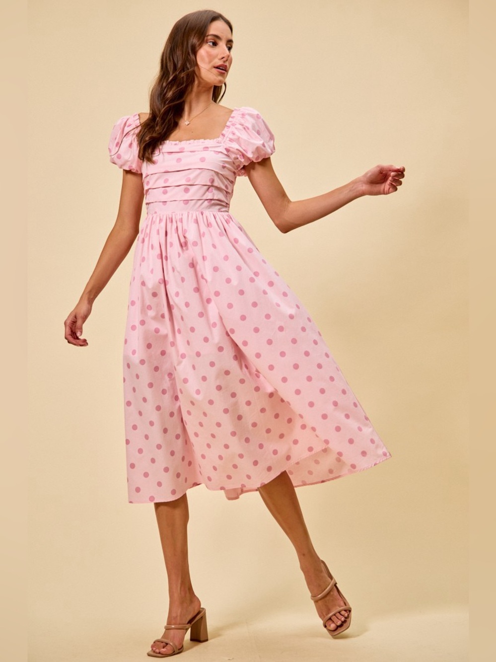 SO ME Polka Dot Cotton Print Short Sleeves Midi Dress🛍️